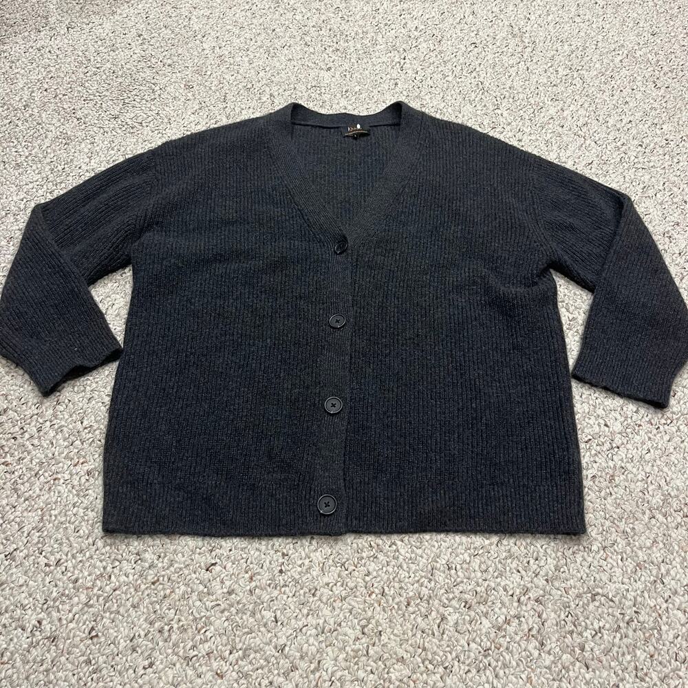 Quince Mongolian Cashmere Oversized Boyfriend Cardigan Sweater L Charcoal Preppy
